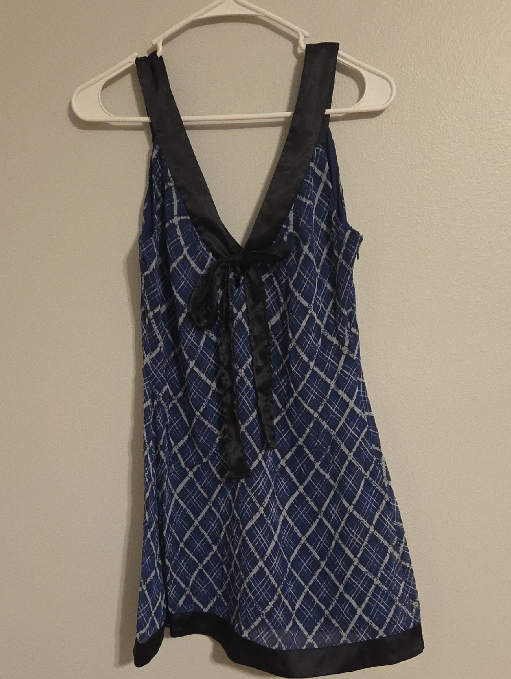 Guess Satin-Trim Navy Plaid Dress with Black Bow Accent